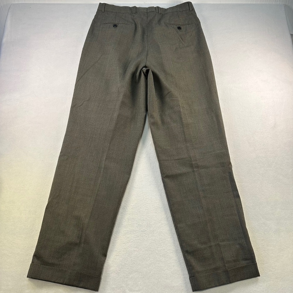 Louis Raphael Mens Brown Micro Houndstooth Pleated Cuffed Dress Pants 32x32 - Picture 6 of 9